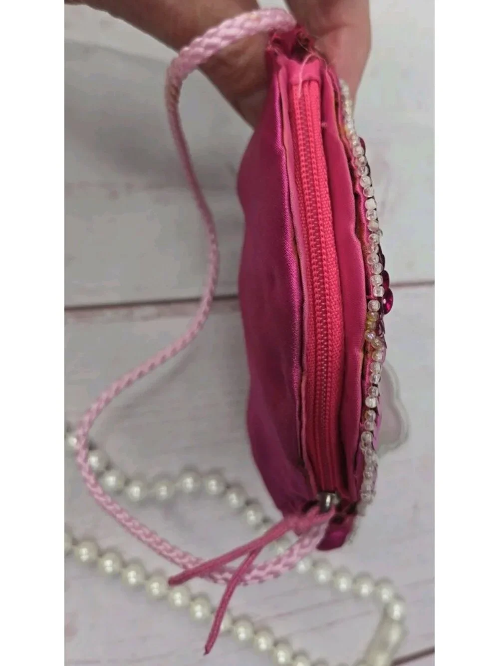 Disney Belle Sequined Heart Purse & Cinderella Faux Pearl Necklace Working